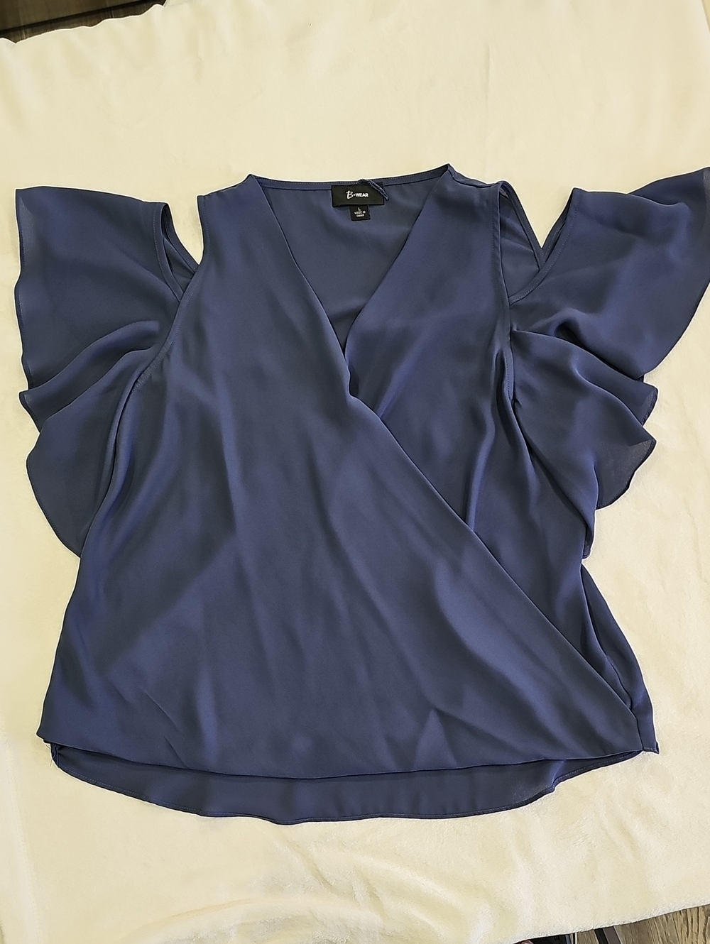 Lulu's Deep Navy Wrap Flutter-Sleeve Blouse